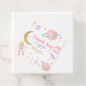 Meisje twee op het Moon Birthday Party Square Bedankjes Labels (In situ)