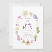 Meisje Twee Rex Dinosaurus 2e Verjaardag uitnodigi Kaart (Voorkant)