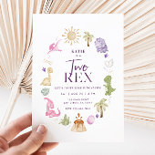 Meisje Twee Rex Dinosaurus 2e Verjaardag uitnodigi Kaart