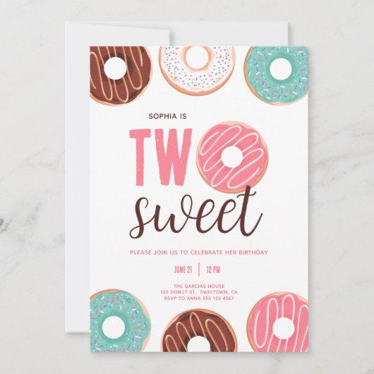 Meisje Twee Sweet Donut 2e Verjaardagsfeest Kaart (Voorkant)