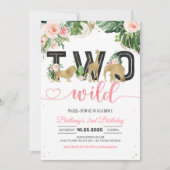 Meisje twee wilde safari dieren verjaardag kaart (Voorkant)