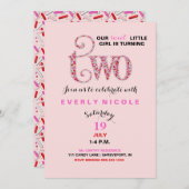 Meisje tweede verjaardag rode roze sprinkles kaart (Voorkant / Achterkant)