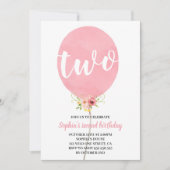 Meisje tweede verjaardag roze ballon kaart (Voorkant)