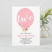 Meisje tweede verjaardag roze ballon kaart (Staand voorkant)