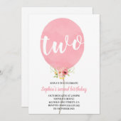 Meisje tweede verjaardag roze ballon kaart (Voorkant / Achterkant)