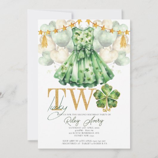 Meisje Tweede Verjaardag St Patrick's Day Kaart (Voorkant)