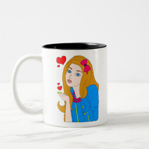 meisje tweekleurige koffiemok