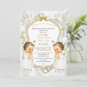 Meisje Tweeling Doop Doop Goud Wit Kruis Kaart (Staand voorkant)