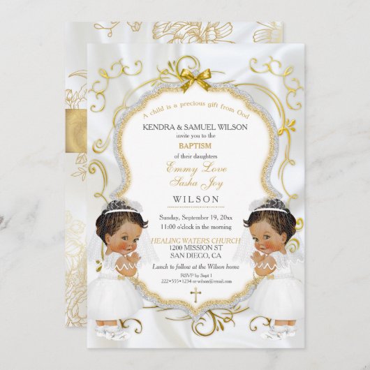 Meisje tweeling doop doopsel goud etnisch kaart (Voorkant / Achterkant)