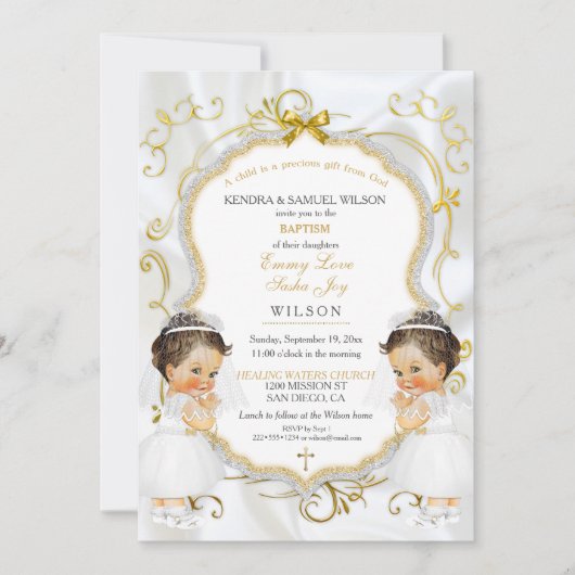 Meisje tweeling doop doopsel goud kaart (Voorkant)