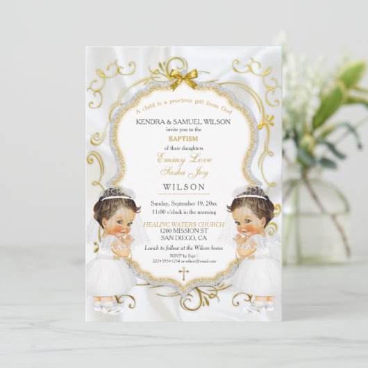 Meisje tweeling doop doopsel goud kaart (Staand voorkant)