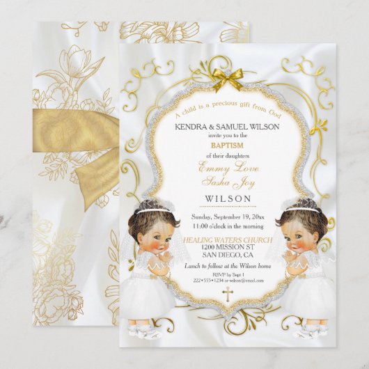 Meisje tweeling doop doopsel goud kaart (Voorkant / Achterkant)