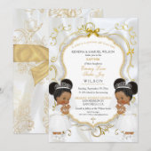 Meisje tweeling doop doopsel gouden etnische pufje kaart (Voorkant / Achterkant)