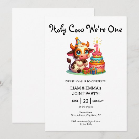 Meisje tweeling Heilige Koe We zijn een 1e verjaar Kaart (Voorkant / Achterkant)