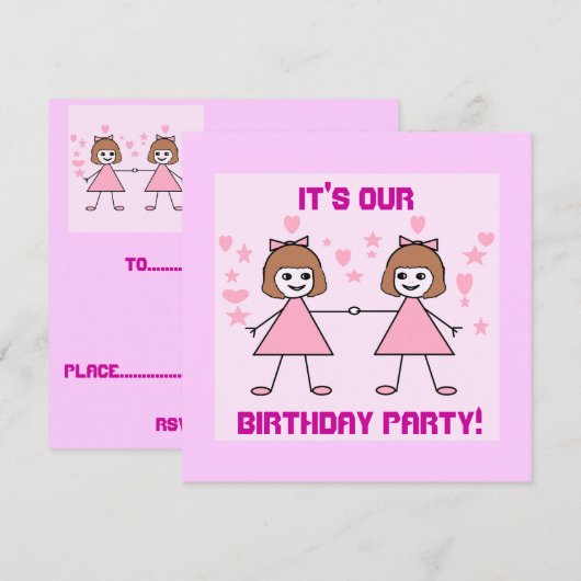 Meisje tweeling, het is onze Birthday Party. Kaart (Voorkant / Achterkant)