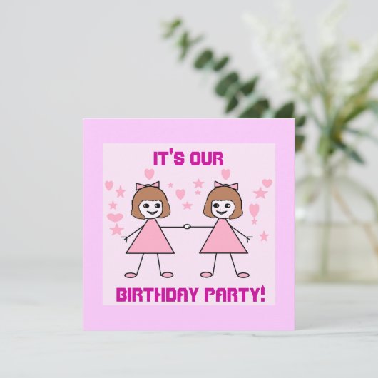 Meisje tweeling, het is onze Birthday Party. Kaart (Staand voorkant)