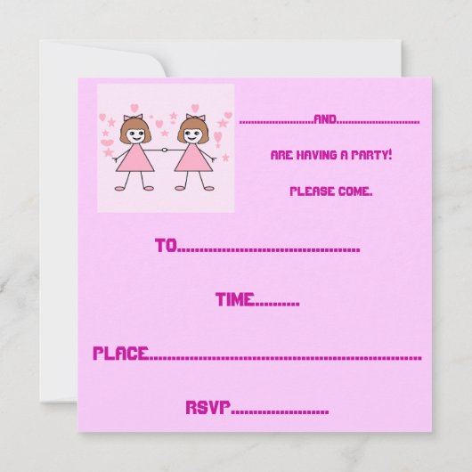 Meisje tweeling, het is onze Birthday Party. Kaart (Achterkant)