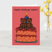 Meisje tweeling op een verjaardagstaart kaart (Gele Bloem)