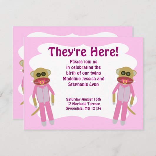 Meisje Twins Douche of Aankondiging (Voorkant / Achterkant)