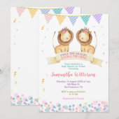 Meisje Twins Leeuw Cubs Baby shower Tweemaal de Gi Kaart (Voorkant / Achterkant)