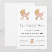 Meisje Twins Retro Carriage Waterverf Douche Kaart (Voorkant / Achterkant)