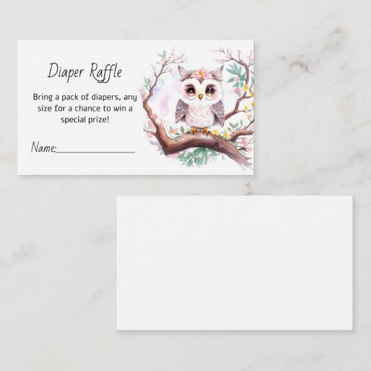 Meisje Uil Baby shower Bos Luier Raffle Informatiekaartje (Voorkant / Achterkant)