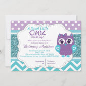 Meisje Uil Paarse Blauwgroen Uitnodiging Kaart (Voorkant)