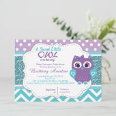 Meisje Uil Paarse Blauwgroen Uitnodiging Kaart (Staand voorkant)