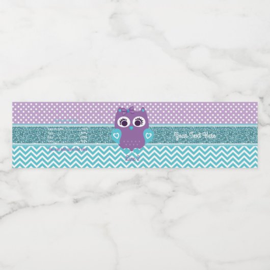 Meisje uil waterfles label baby shower. waterfles etiket (Enkel label)