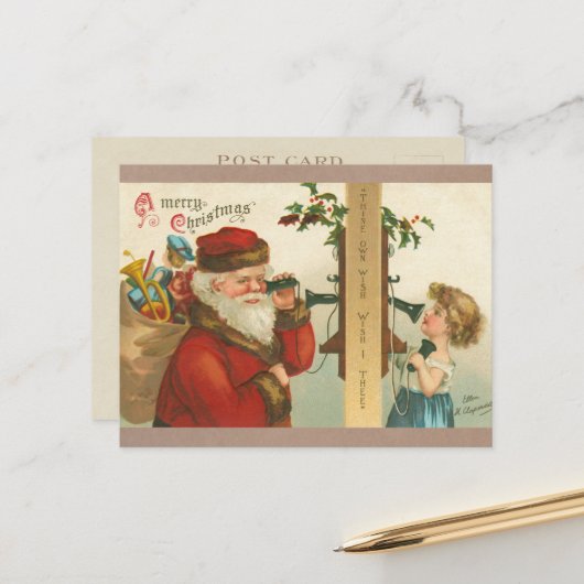 meisje uit de jaren 1910 dat Kerstmis met de kers Feestdagenkaart (Voorkant / Achterkant in situ)