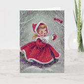  meisje uit de jaren 50 in sneeuw met kerstmis kaart (Voorkant)
