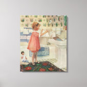Meisje uit grootmoeders tijd, kind doet was ophang canvas afdruk (Voorkant)