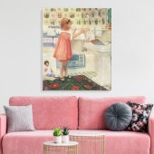 Meisje uit grootmoeders tijd, kind doet was ophang canvas afdruk (Insitu (Woonkamer))