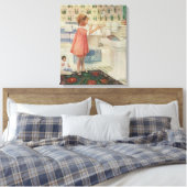 Meisje uit grootmoeders tijd, kind doet was ophang canvas afdruk (Insitu (Slaapkamer))