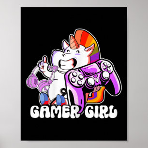 Meisje Unicorn Gaming Schattige Videogame Lover Co Poster