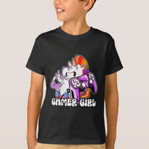Meisje Unicorn Gaming Schattige Videogame Lover Co T-shirt