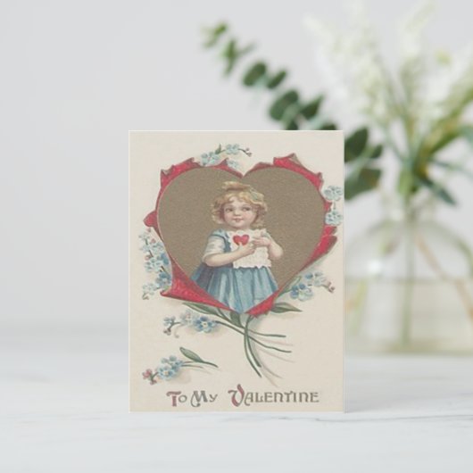 Meisje Valentijn hart vergeet-me-niet Feestdagenkaart (Staand voorkant)