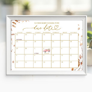 Meisje valt baby shower datum kalender poster