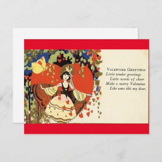 meisje van 1920 in het Briefkaart van de Valentij (Voorkant / Achterkant)