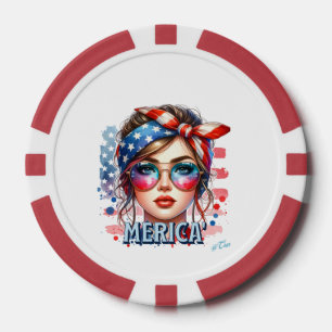 Meisje van Amerika - Retro Patriottische Vlag van Poker Chips