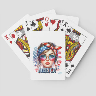 Meisje van Amerika - Retro Patriottische Vlag van Pokerkaarten