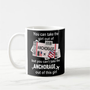 Meisje van Anchorage Boarding Pass Vliegticket A Koffiemok