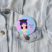  meisje van Anime en koffiebeker van kawaii Ronde Button 7,6 Cm (In situ)