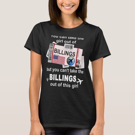 Meisje van Billings Boarding Pass Flight Ticket Bi T-shirt (Voorkant)