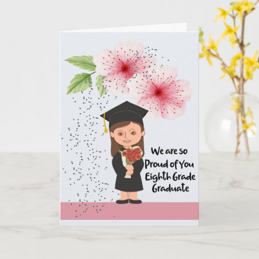 Meisje van de achtste graad met Afstuderen, met bl Kaart (Gele Bloem)