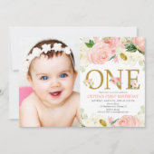 meisje van de eerste verjaardag, lichtroze goudfot kaart (Voorkant)