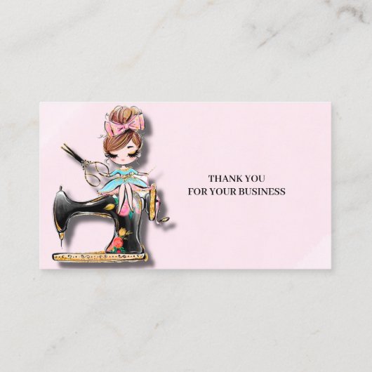 Meisje van de Floral Sewing Machine Visitekaartje (Achterkant)