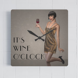 Meisje van de partij, het is Wine O'Clock Wall Clo Vierkante Klok