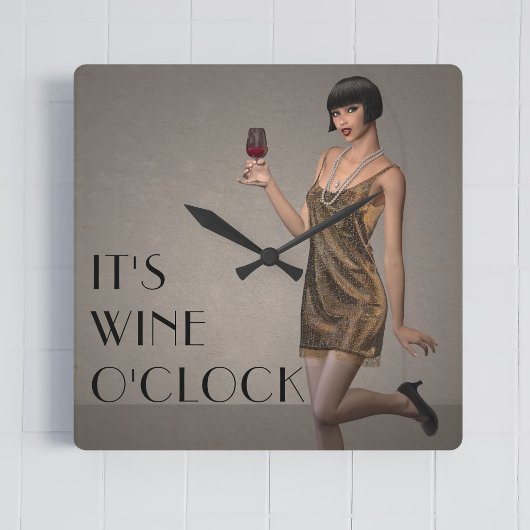 Meisje van de partij, het is Wine O'Clock Wall Clo Vierkante Klok