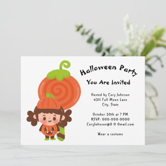 Meisje van de Pumpkin Costume Lollipop Halloween P Kaart (Staand voorkant)